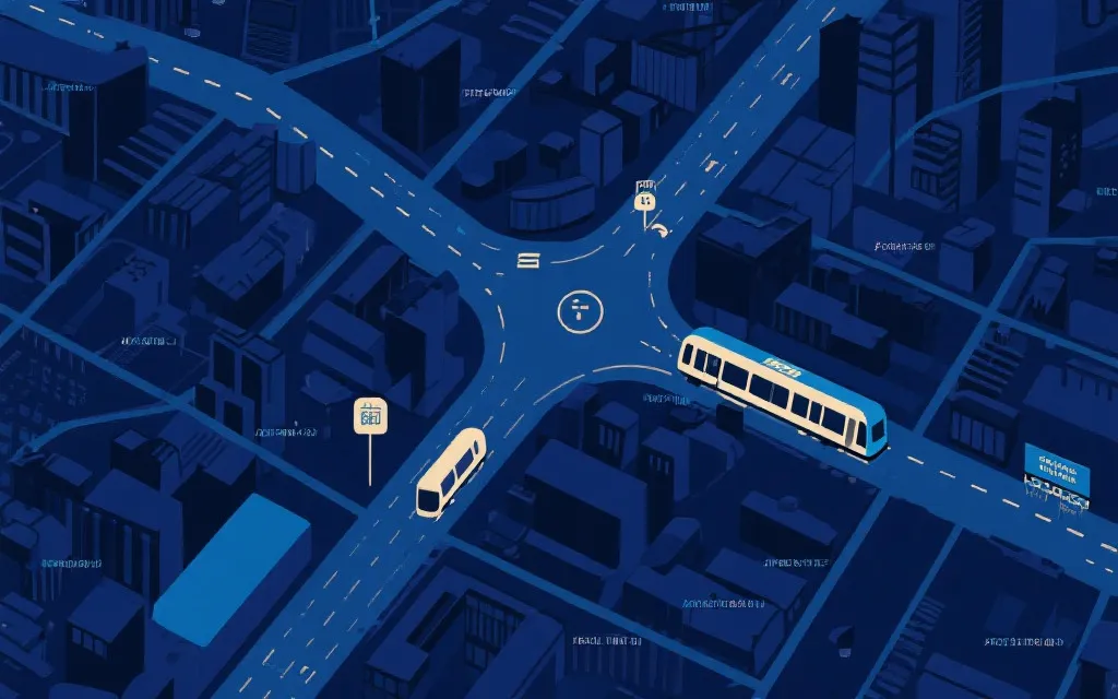 城市夜间出行路线规划示意，主干道与官方交通换乘